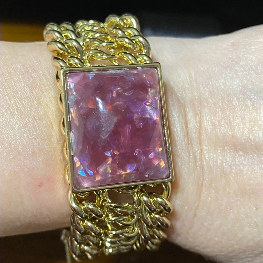 Jewel mint gold & purple chain bracelet 7 1/2”